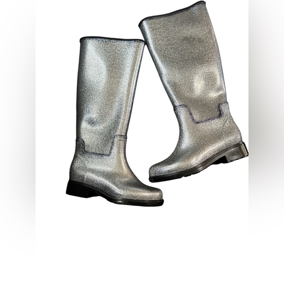 Melissa Fullness Silver Glass Glitter Rain Boots New Size 7 - Picture 3 of 6